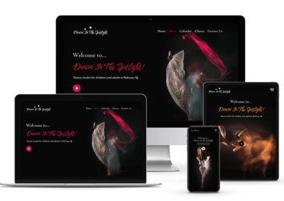 Image of dance studio "Dancing In The Spotlight" website on different devices