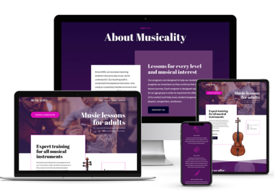 Image of music school "Musicality" website on different devices