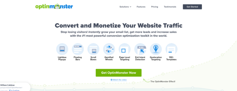 Title area of OptinMaster hompage optimized for converting visitors into customers.