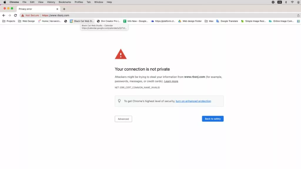 Screenshot of browser window when entering a website without active SSL Certificate
